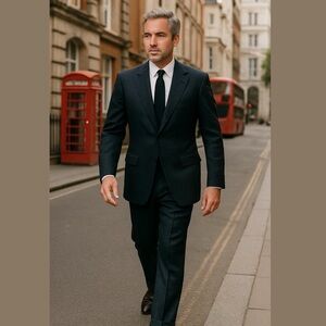 Y2K 2PC BURBERRY BLUE FINELY WOVEN TWEED SUIT JACKET & PLEAT FRONT CUFFED PANTS